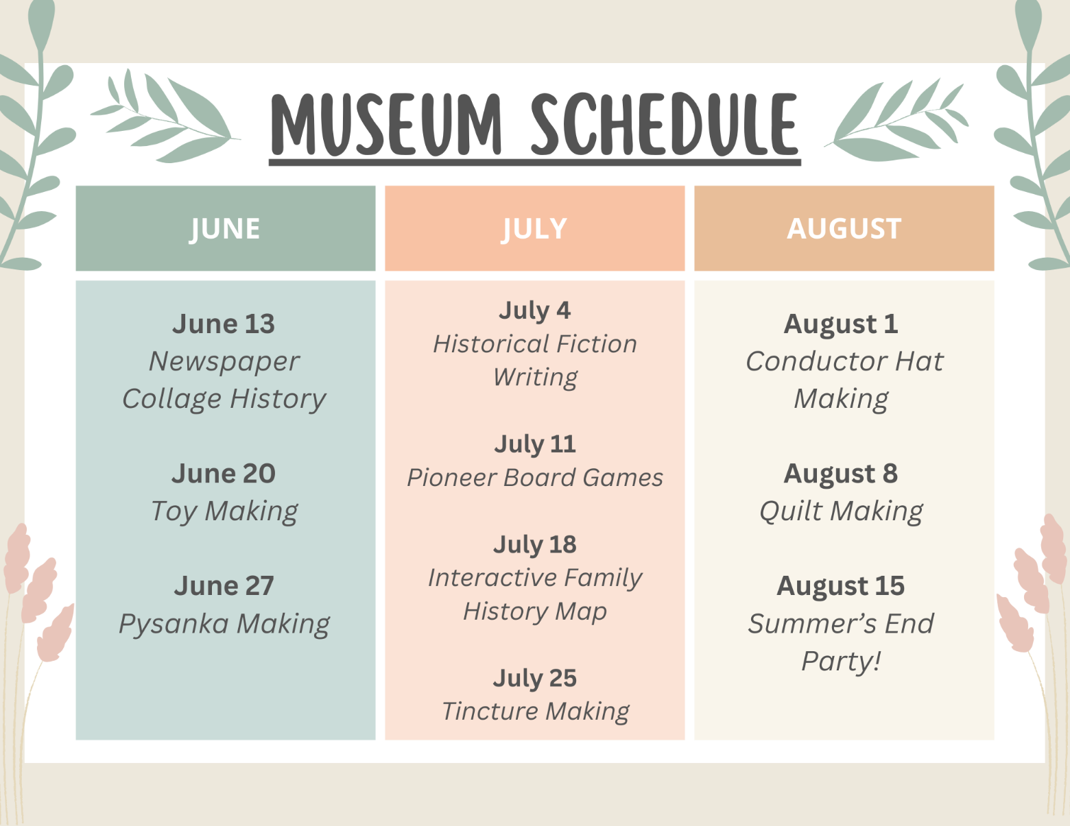 Museum Schedule